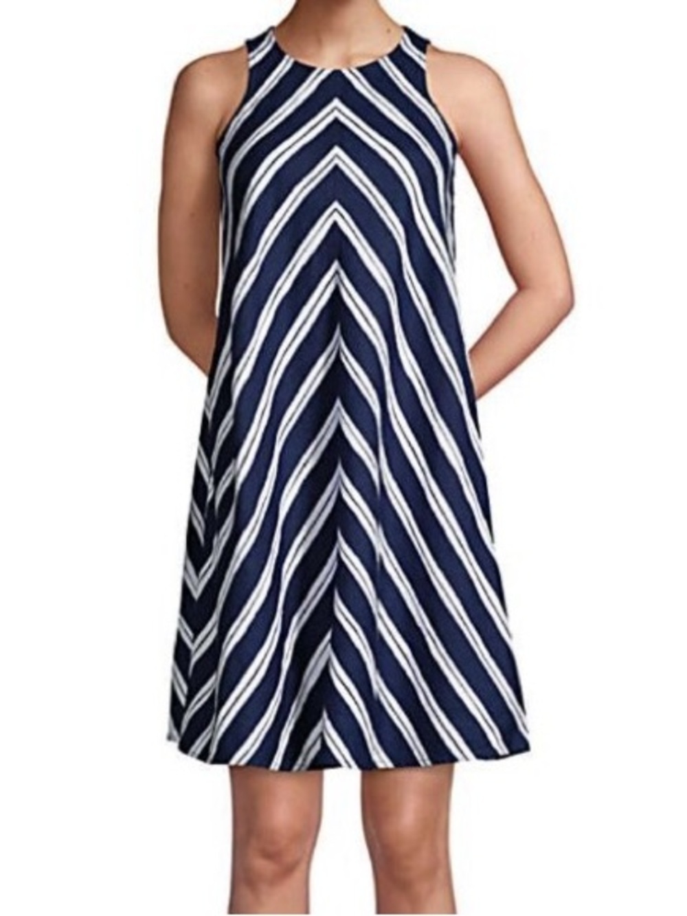 Lands End Navy Stripe A-Line Sundress Large (Size 14-16)